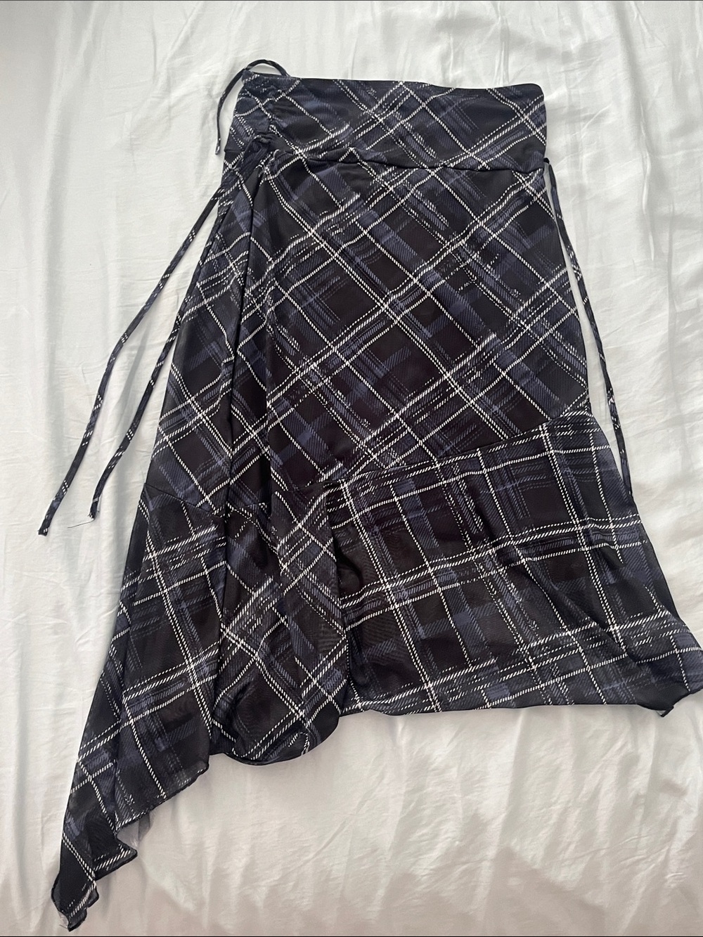 Plaid Asymmetrical Midi Skirt - navy blue